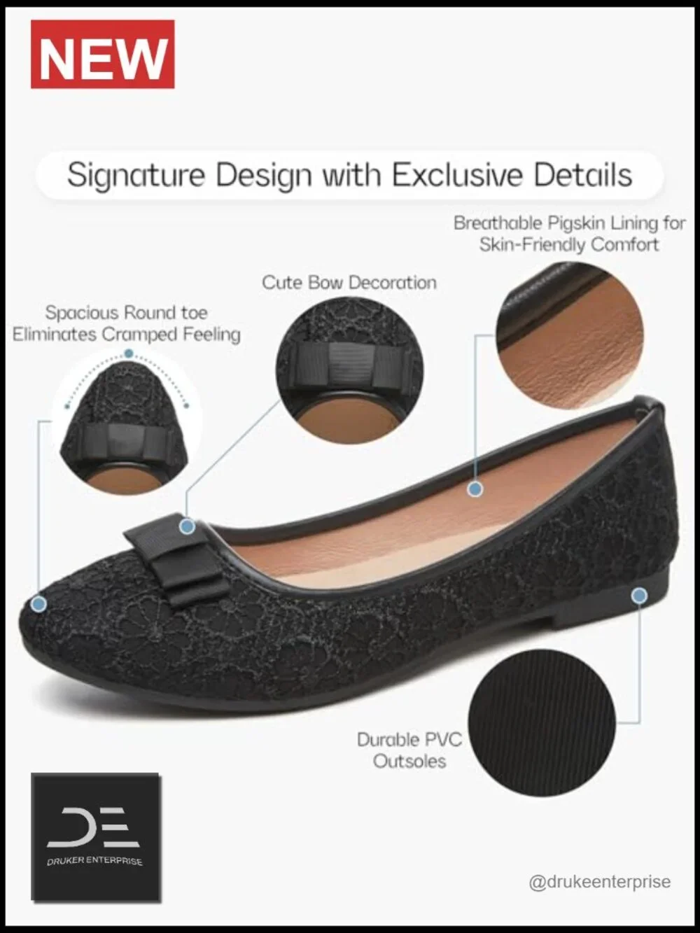Lace Ballet Flats Women Slip-on Comfortable Dressy Flat Wedding Office Shoes